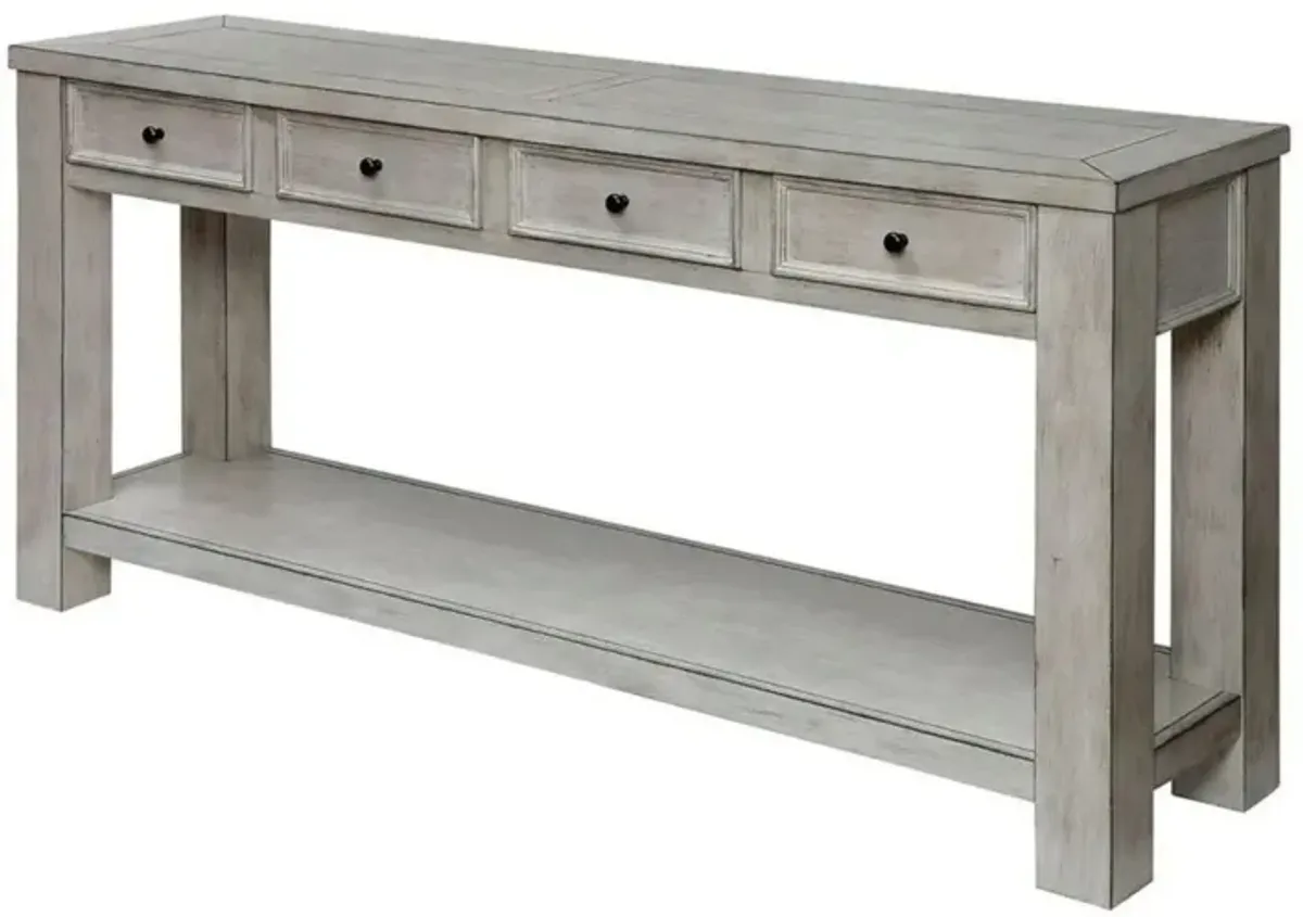 White Rustic Solid Wood Sofa Table with Open Shelf Storage