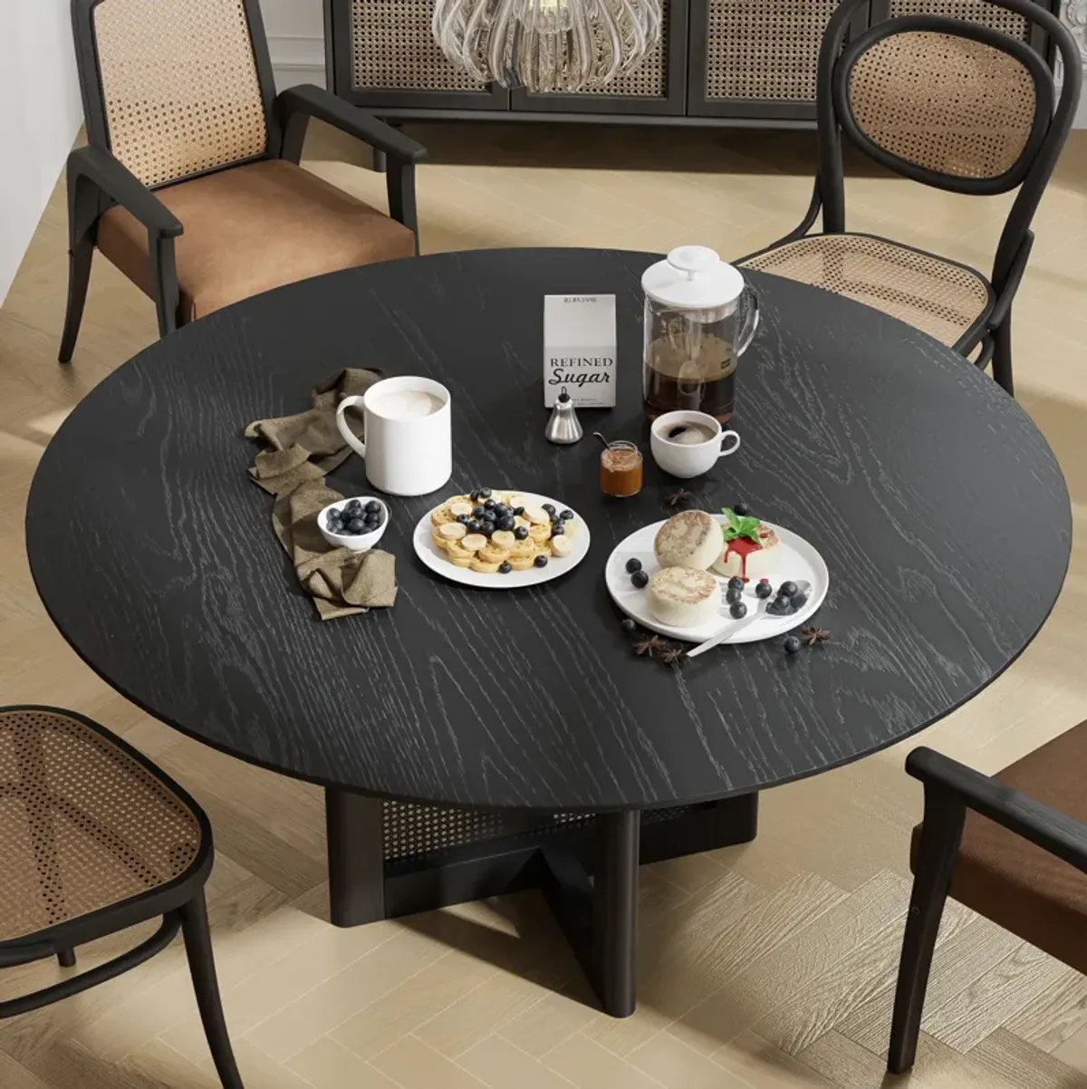 60 Cinna Modern Black Oak Wood Round Dining Table （Seats 8）