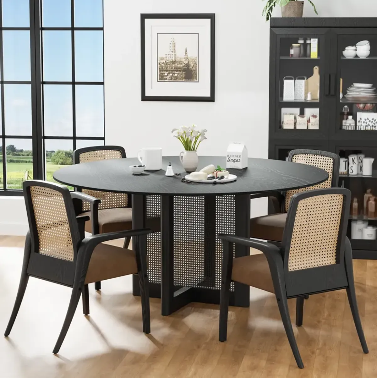 60 Cinna Modern Black Oak Wood Round Dining Table （Seats 8）