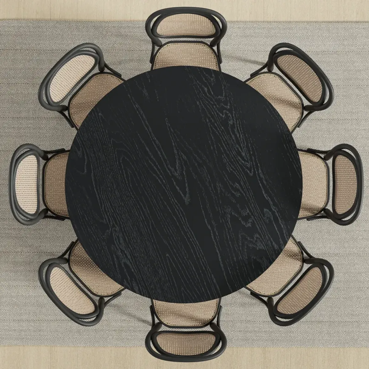 60 Cinna Modern Black Oak Wood Round Dining Table （Seats 8）