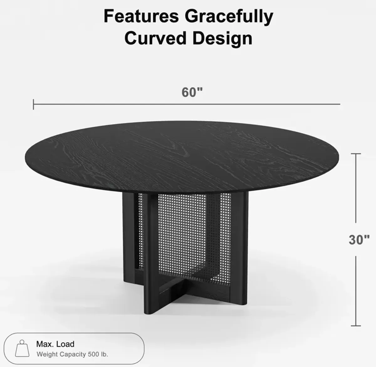 60 Cinna Modern Black Oak Wood Round Dining Table （Seats 8）