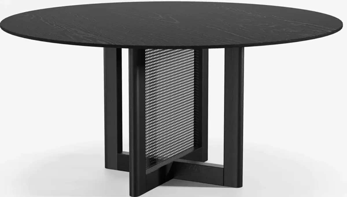 60 Cinna Modern Black Oak Wood Round Dining Table （Seats 8）