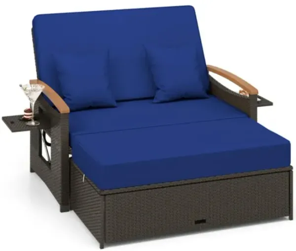 Hivvago Outdoor Wicker Daybed with Folding Panels and Storage Ottoman