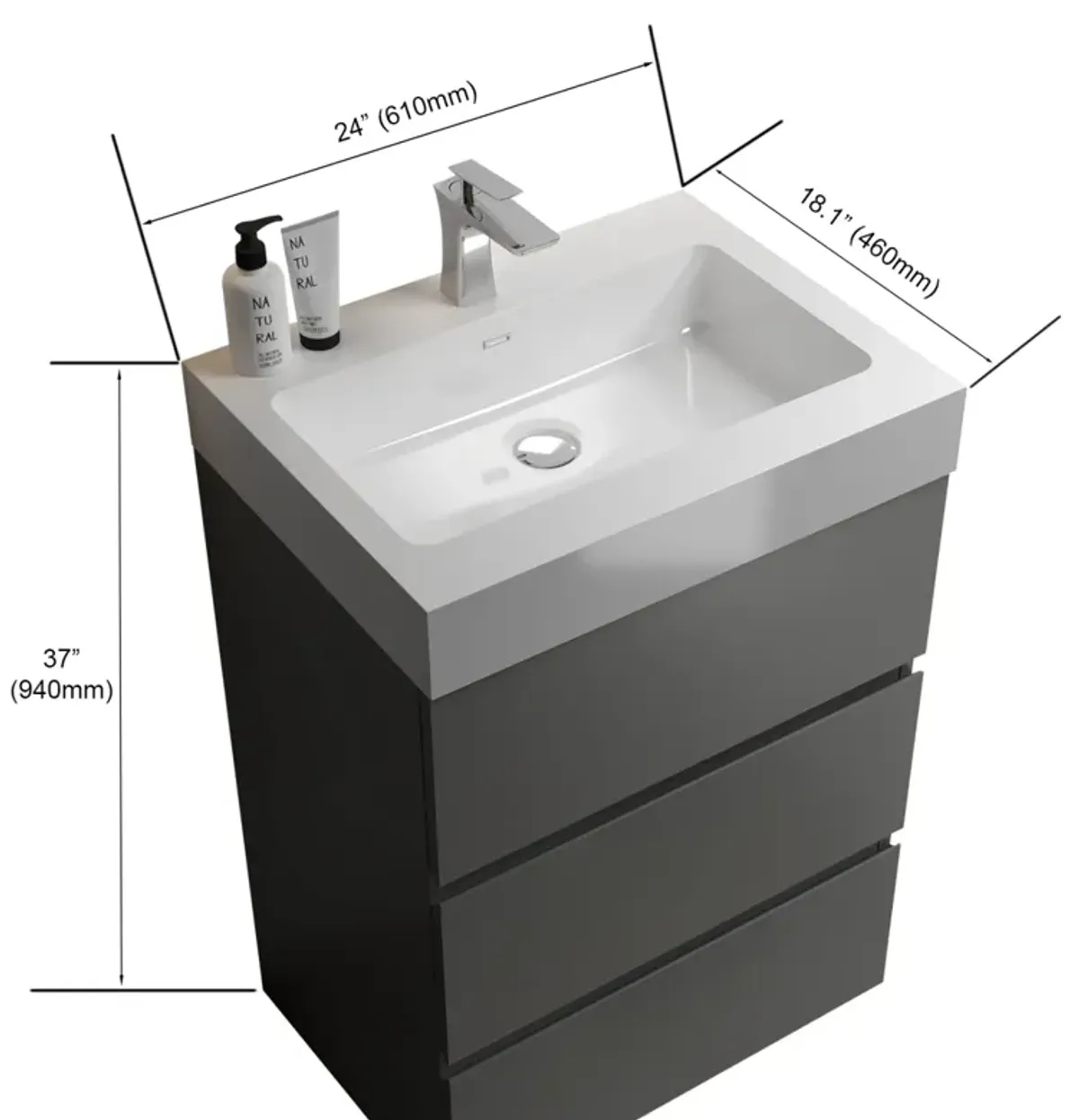 24" Gray Bathroom Vanity with Sink