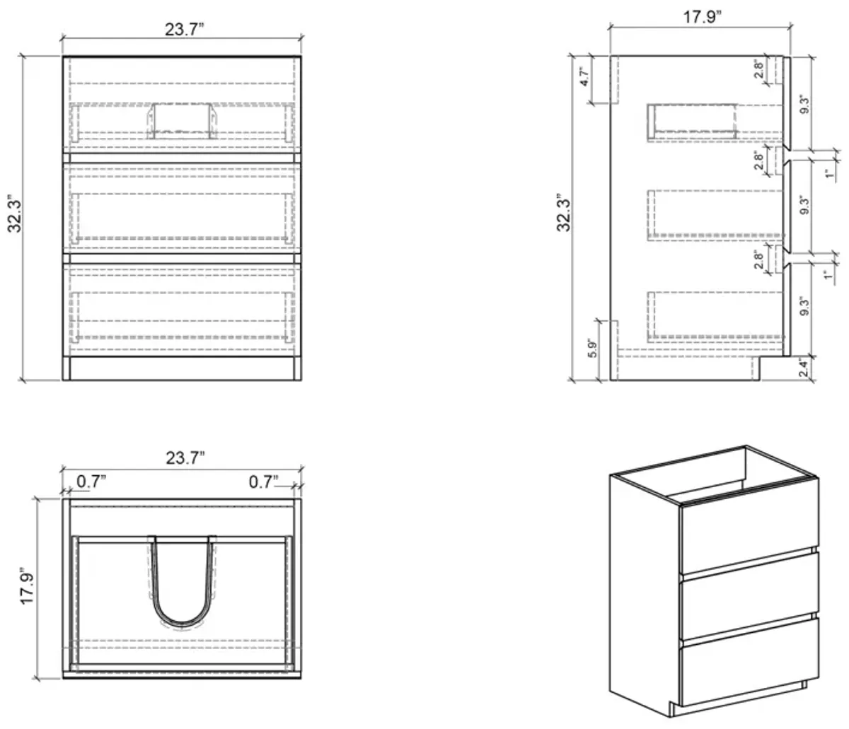 24" Gray Bathroom Vanity with Sink