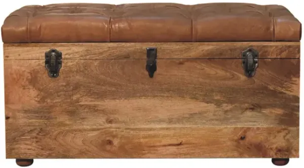 Artisan Furniture Buffalo Ten Leather  Hide Oak-ish Solid Wood  Storage Trunk