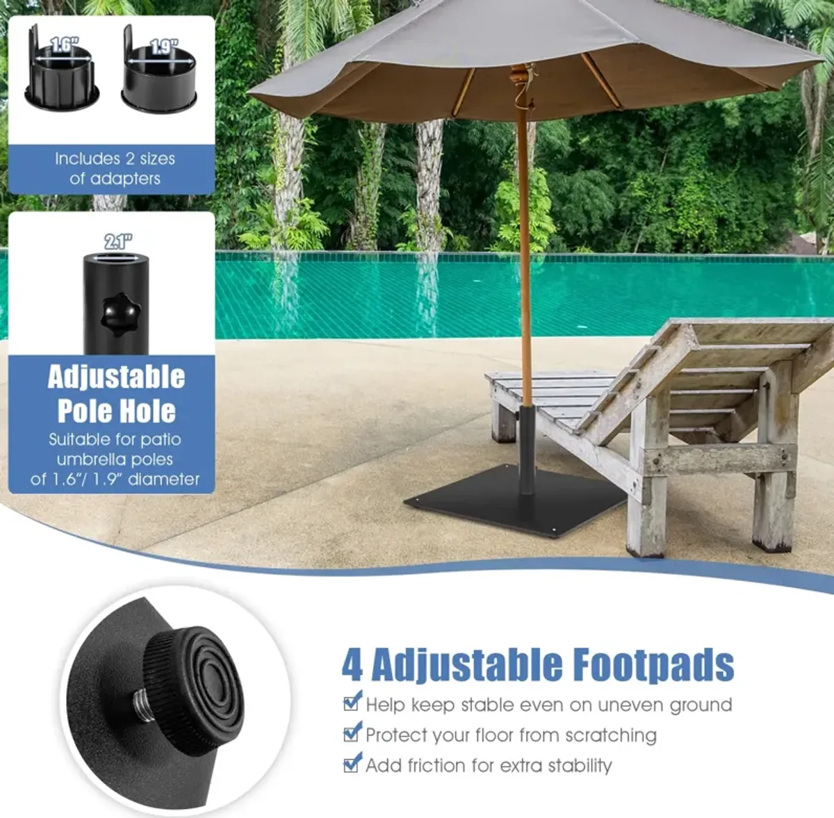 20 Inches Patio Umbrella Base with 4 Adjustable Footpads