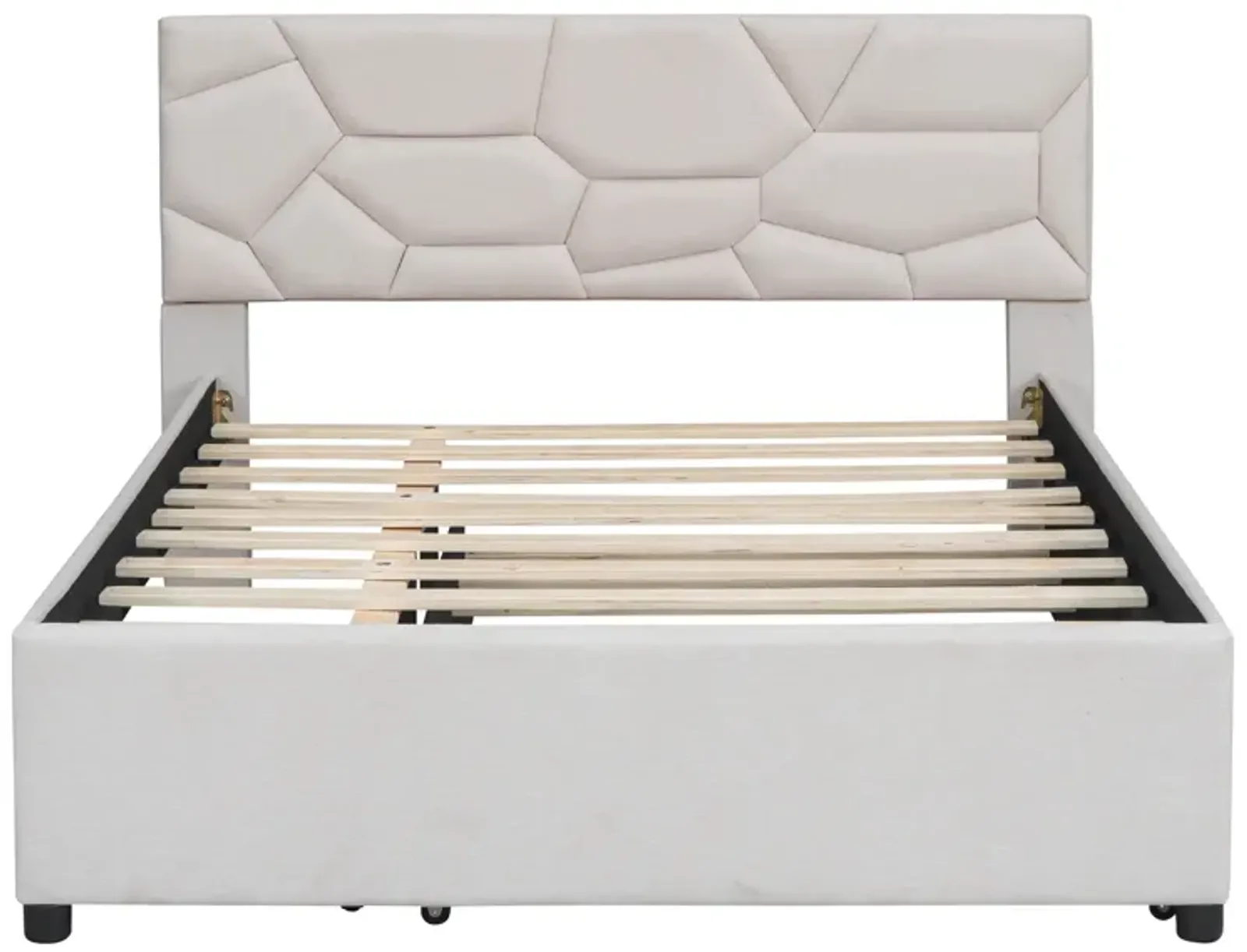 Merax Upholstered Platform Bed with Brick Pattern Headboard and Twin Size Trundle