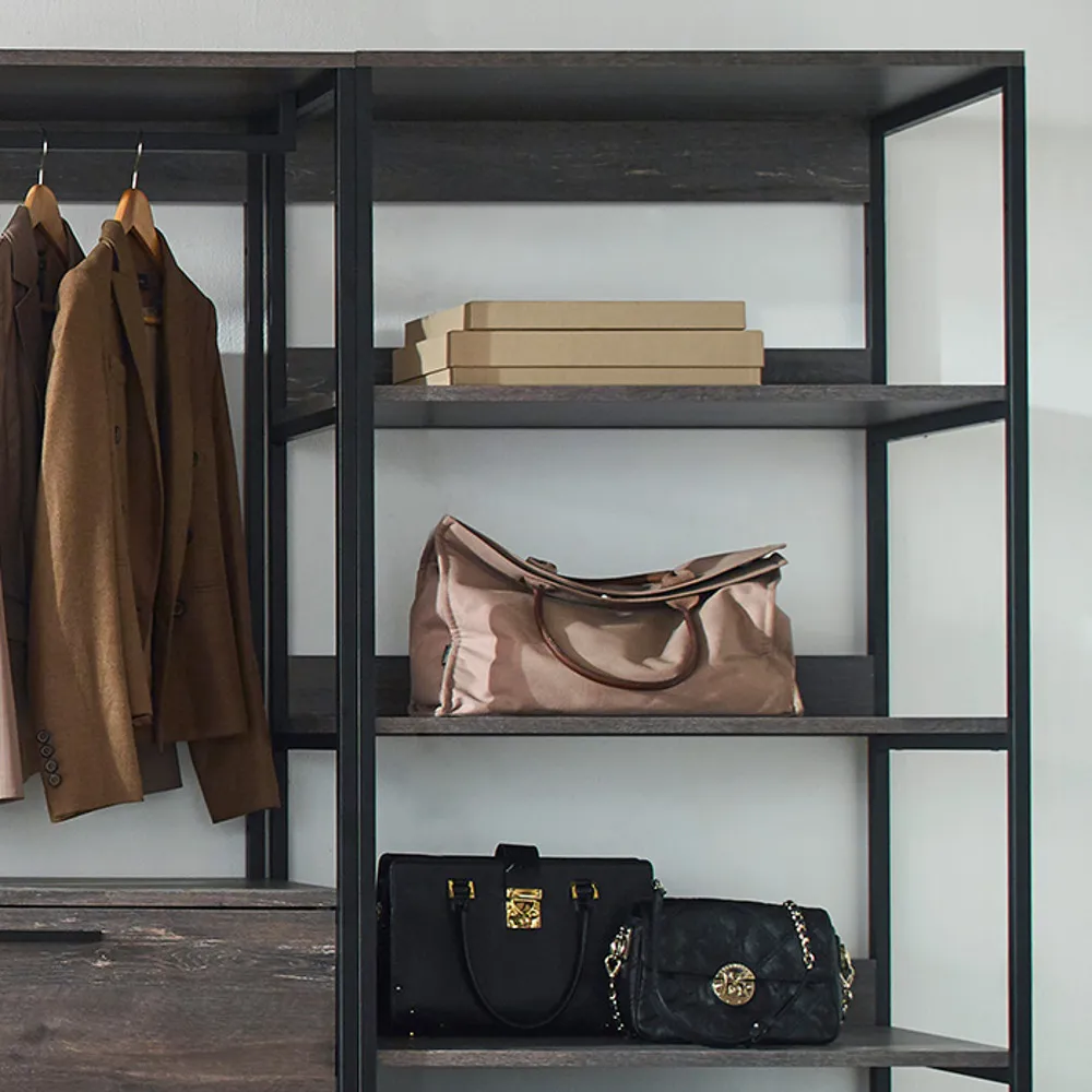 FC Design Klair Living Wood and Metal Walk-in Closet with Five Shelves in Rustic Gray