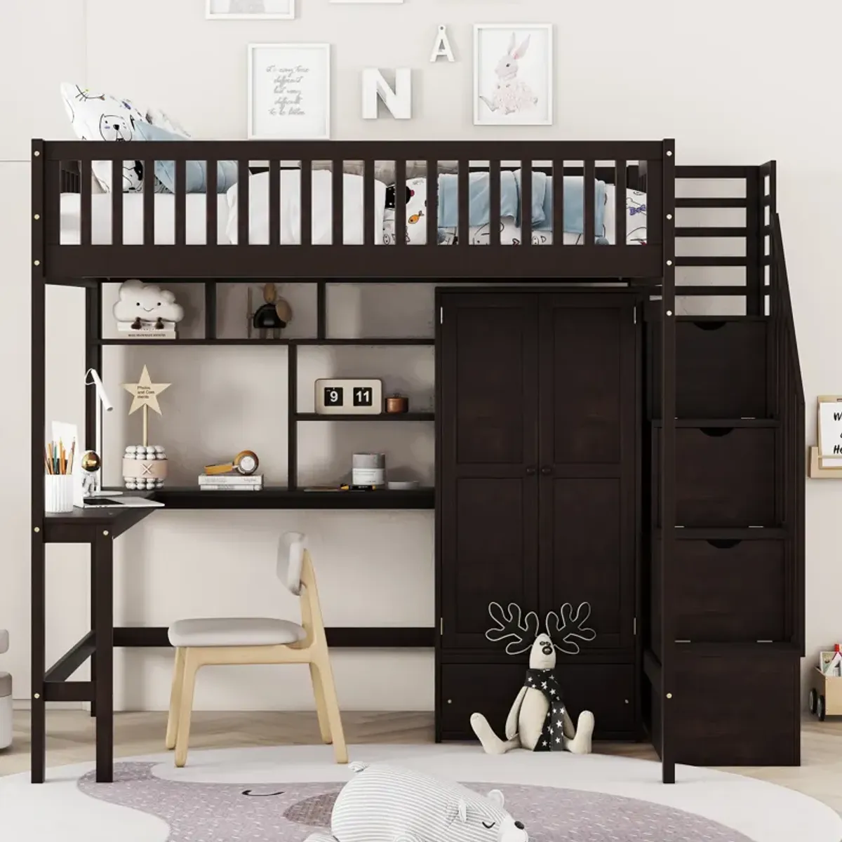 Merax Loft Bed with Desk and Wardrobe