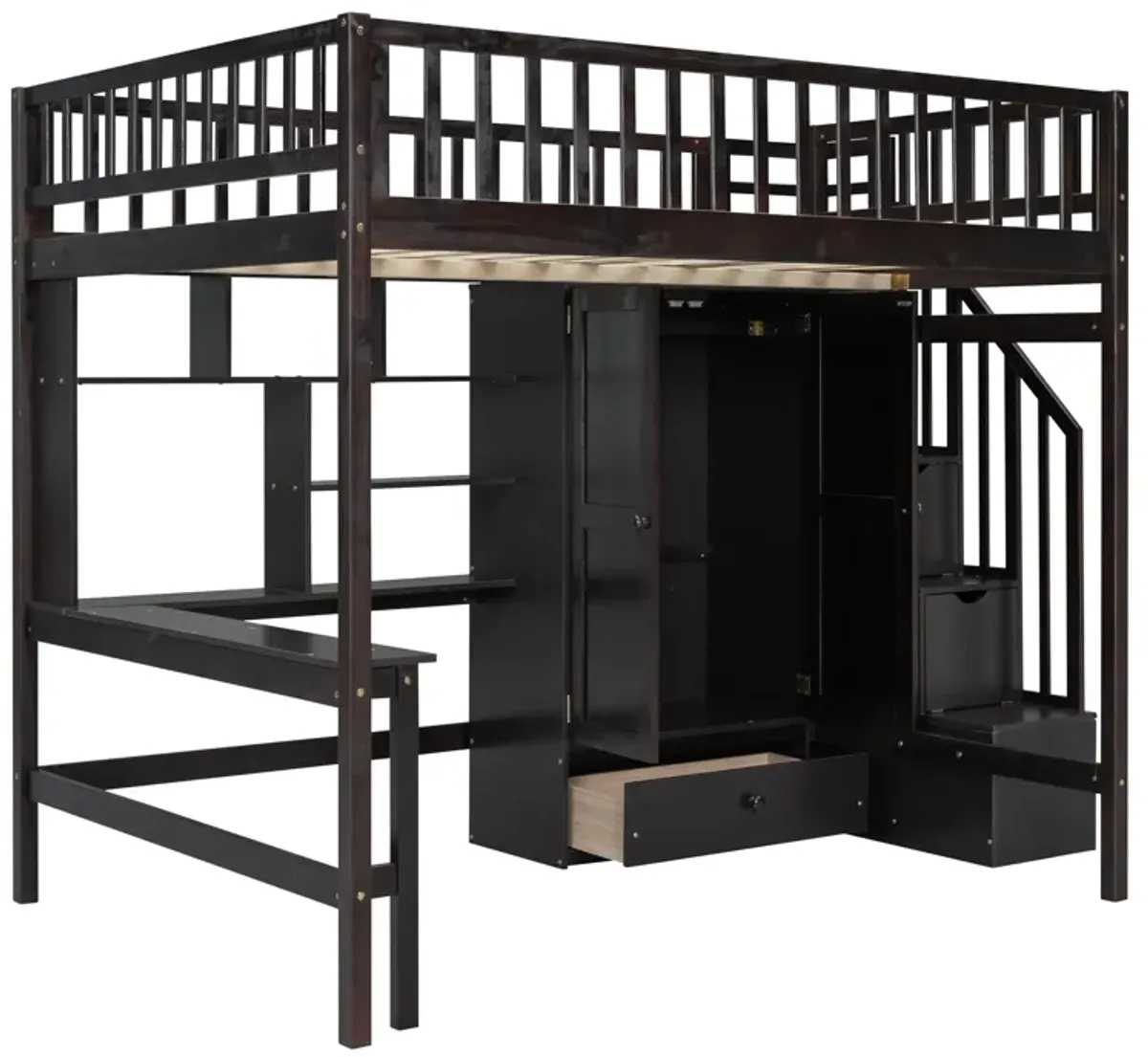 Merax Loft Bed with Desk and Wardrobe