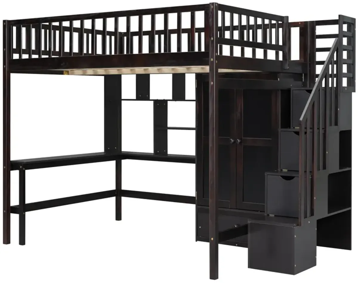 Merax Loft Bed with Desk and Wardrobe