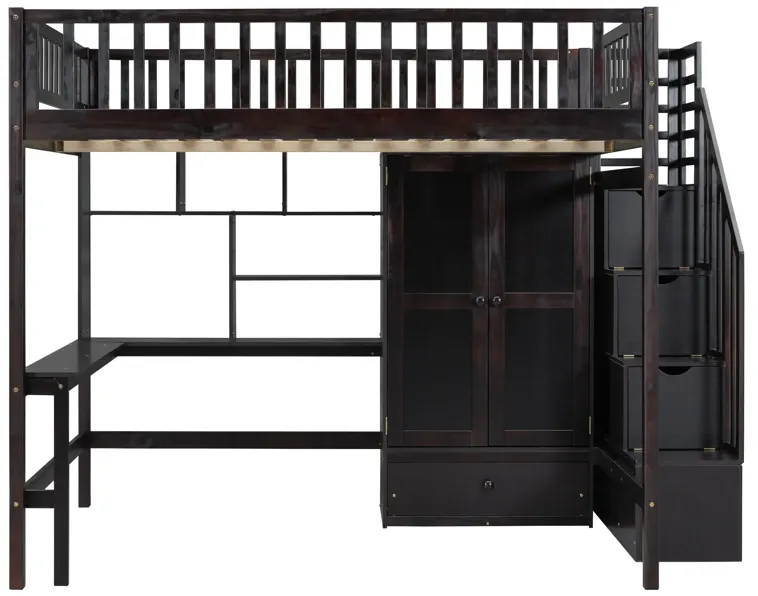 Merax Loft Bed with Desk and Wardrobe