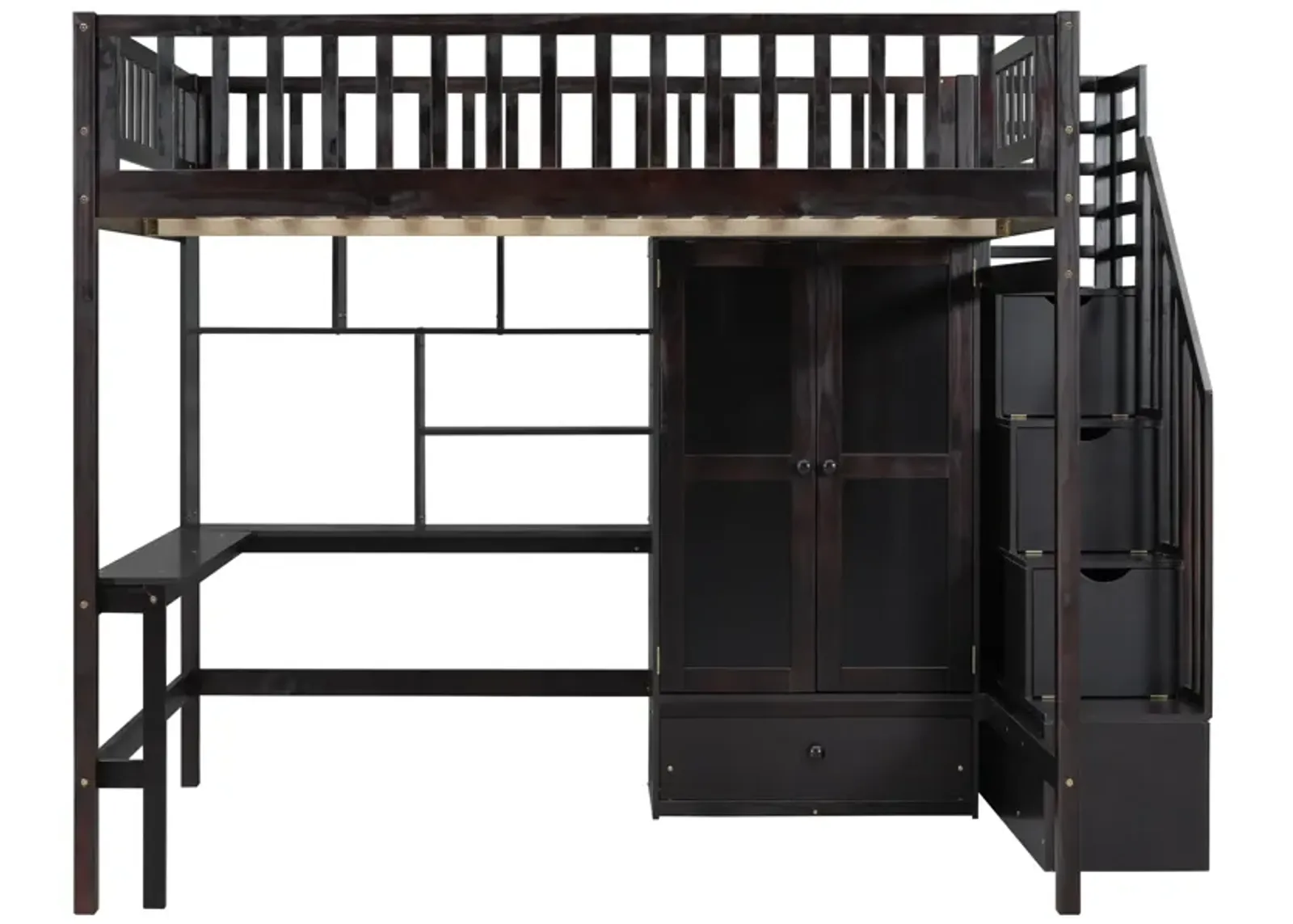 Merax Loft Bed with Desk and Wardrobe