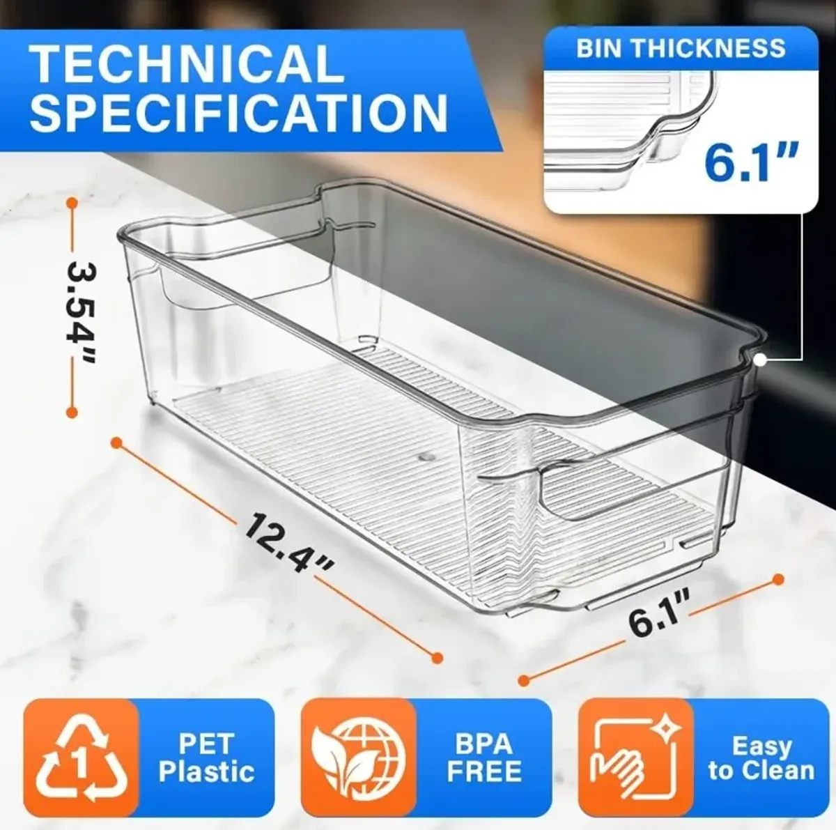 Multi-purpose Refrigerator Bins - 14 pieces Usable and Stackable Design Fridge Bin Organizer with Easy Grip Handles - Clear