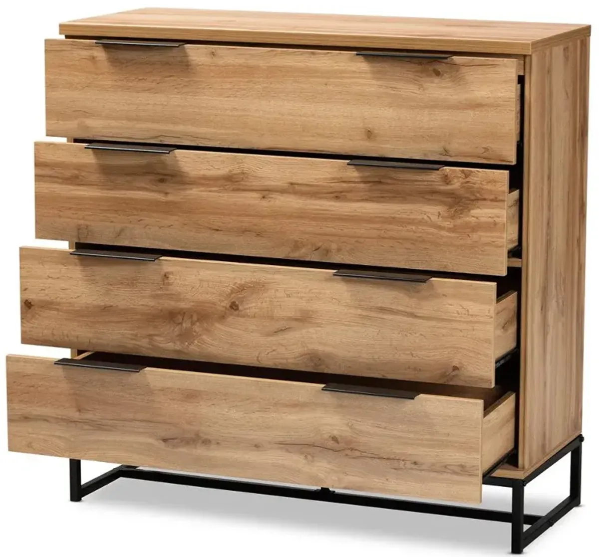 Baxton Studio Industrial Oak Finished Wood and Black Metal 4-Drawer Dresser