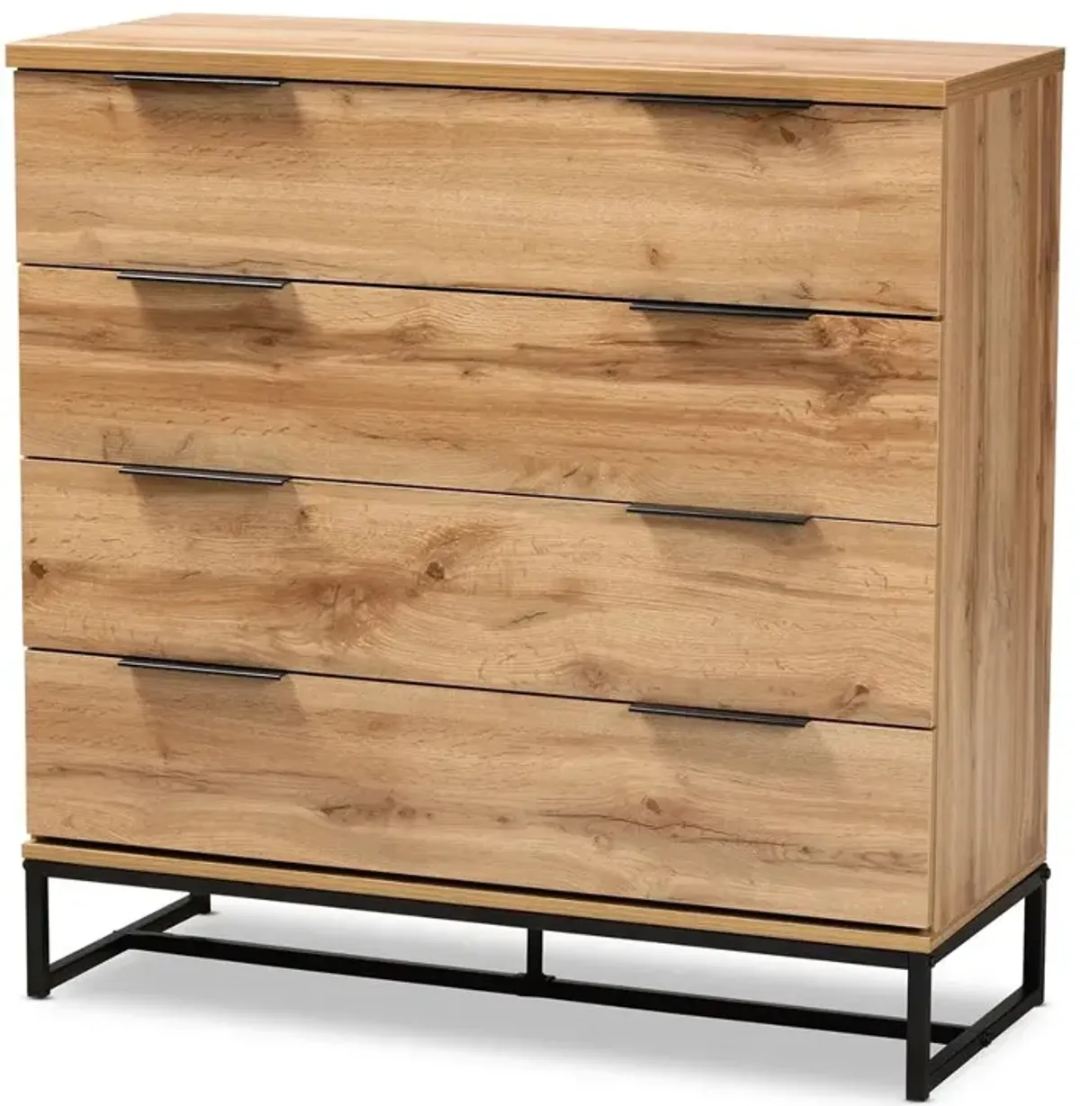 Baxton Studio Industrial Oak Finished Wood and Black Metal 4-Drawer Dresser