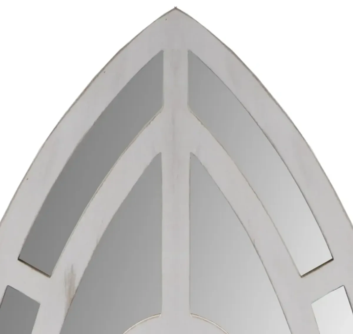 Arched Window Pane Wooden Wall Mirror with Trimmed Details, Silver-Benzara