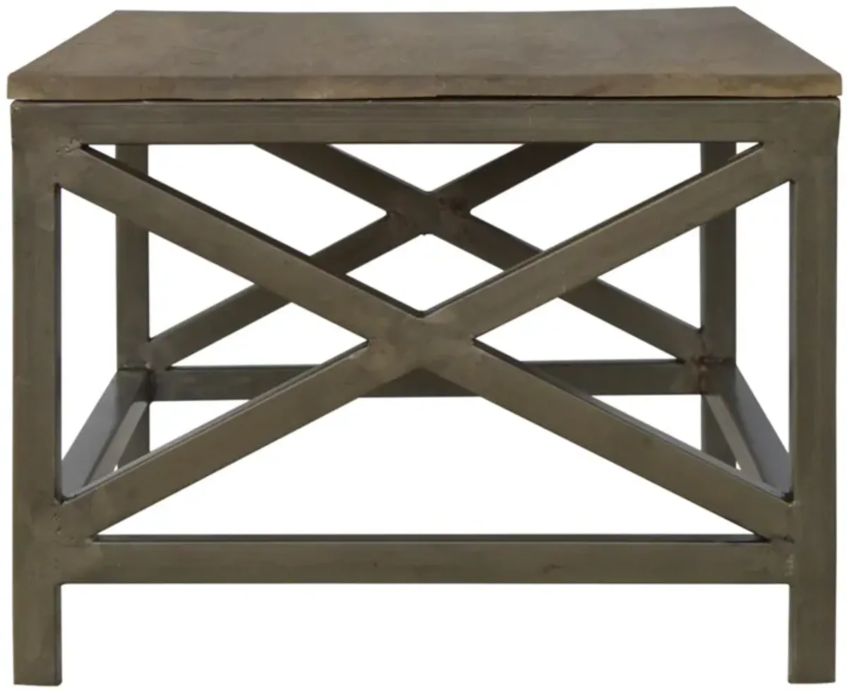 Industrial Coffee Table with Criss Cross Metal Design