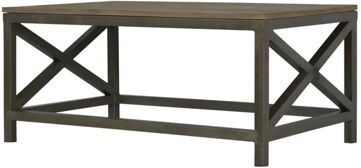 Industrial Coffee Table with Criss Cross Metal Design