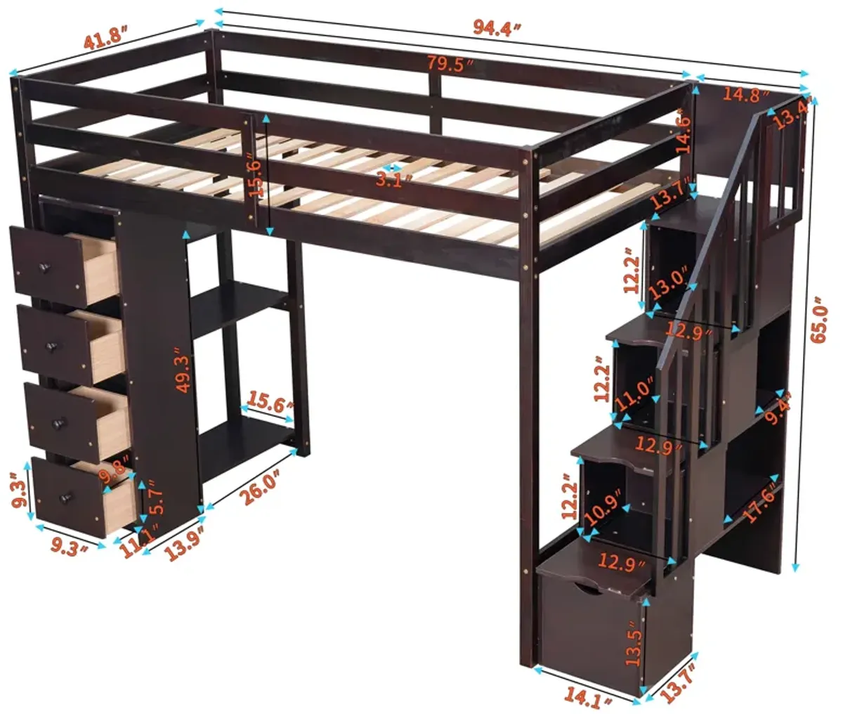 Merax Twin size Loft Bed with Storage Drawers and Stairs