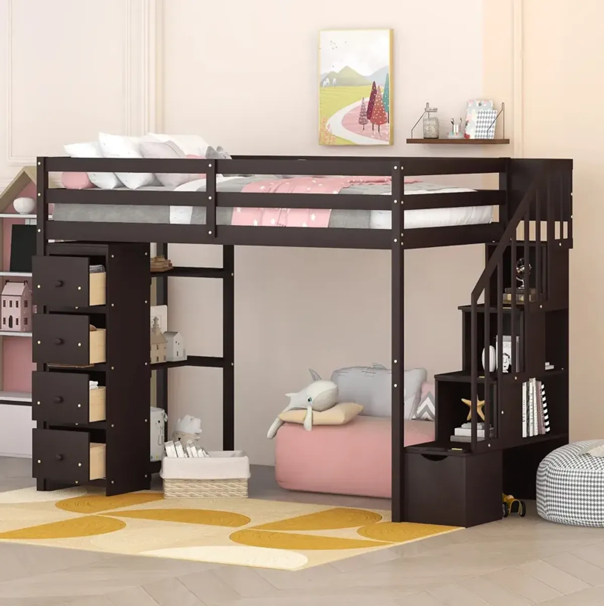 Merax Twin size Loft Bed with Storage Drawers and Stairs