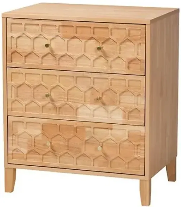 Hosea Japandi Carved Honeycomb Natural 3-Drawer Chest