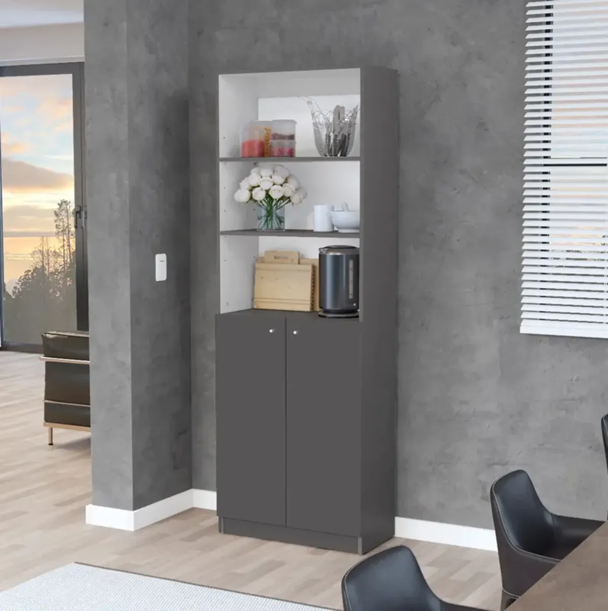 Bookcase Dual-Door Benzoni, Office, Matt Gray / White