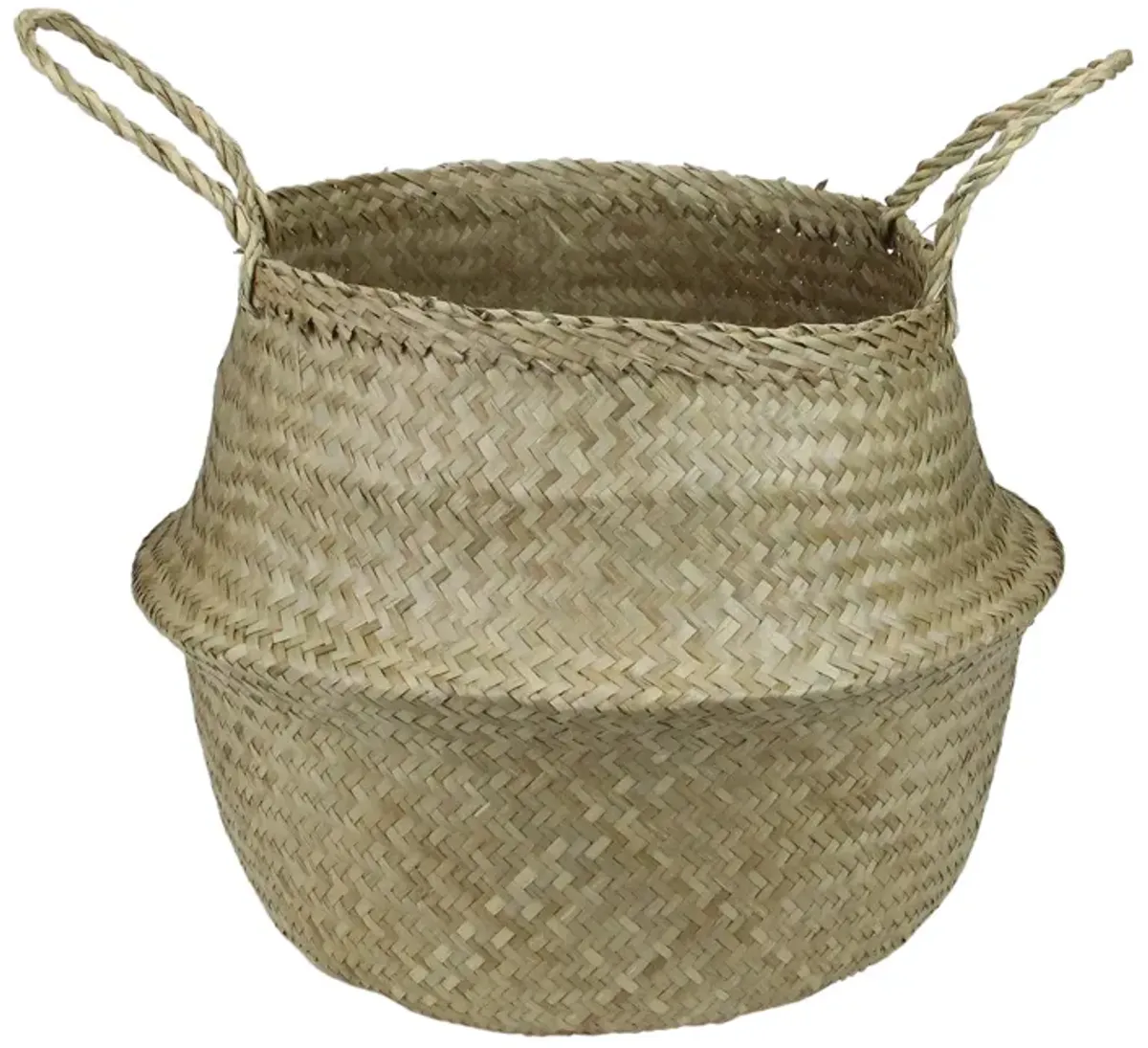 15" Brown Seagrass Wide Belly Wicker Basket with Handles