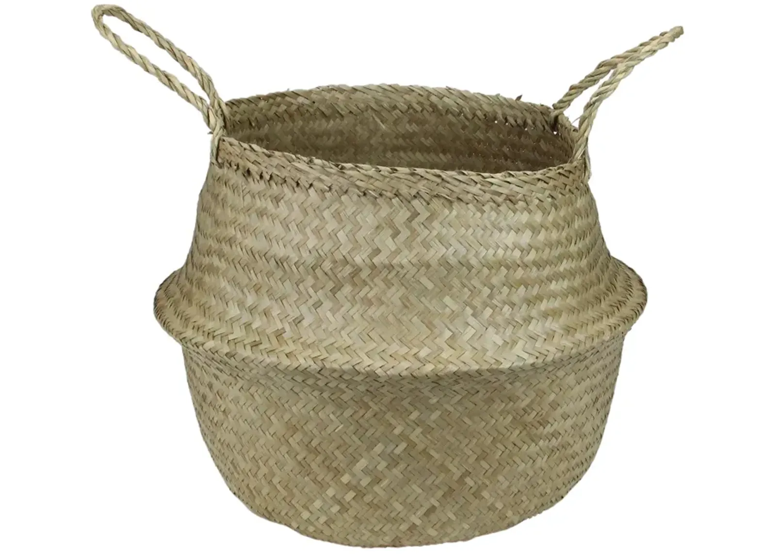 15" Brown Seagrass Wide Belly Wicker Basket with Handles