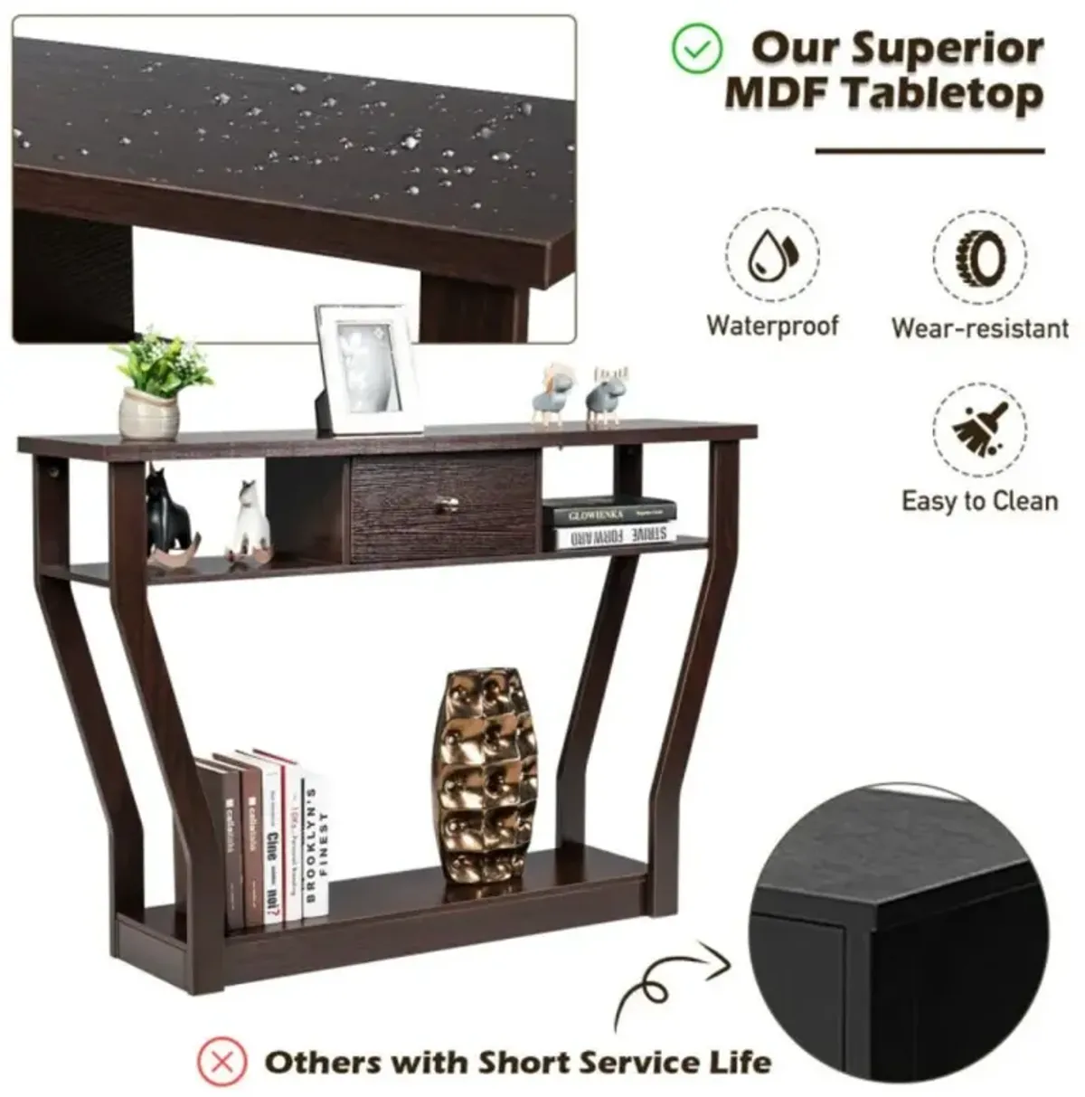 Hivvago Console Hall Table with Storage Drawer and Shelf