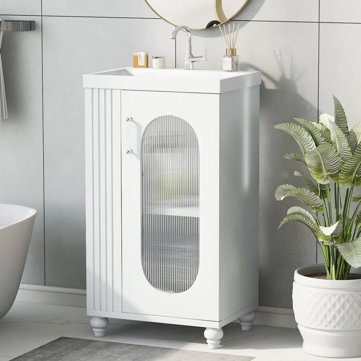 Solid Wood and MDF Bathroom Vanity with Sink and Two-Tier Adjustable Shelf