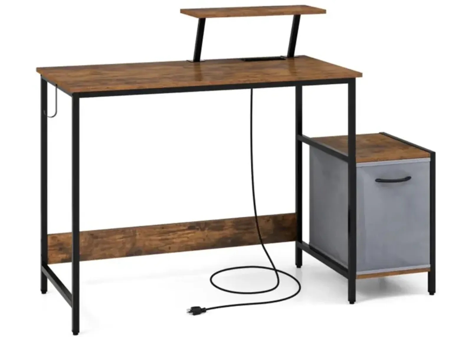 Hivvago Computer Desk with Reversible Storage Drawer and Moveable Shelf-Brown