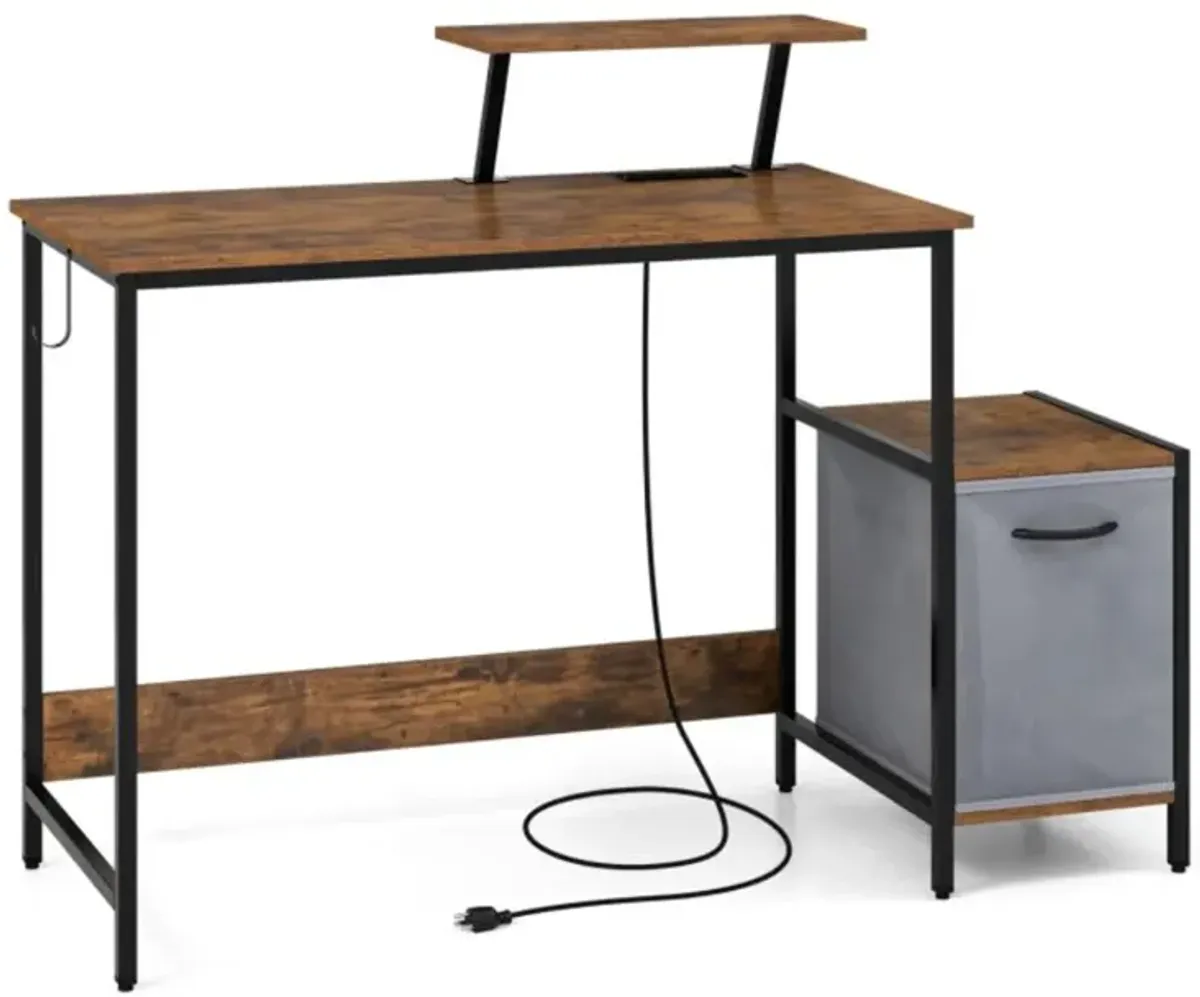 Hivvago Computer Desk with Reversible Storage Drawer and Moveable Shelf-Brown