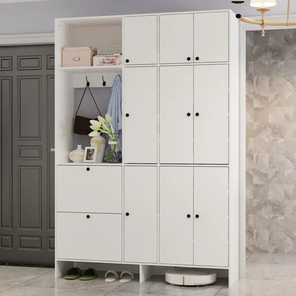 FUFU&GAGA Large Wardrobe Armoires Close with Adjustable Shelves and 3 Hooks, with Shoe Storage