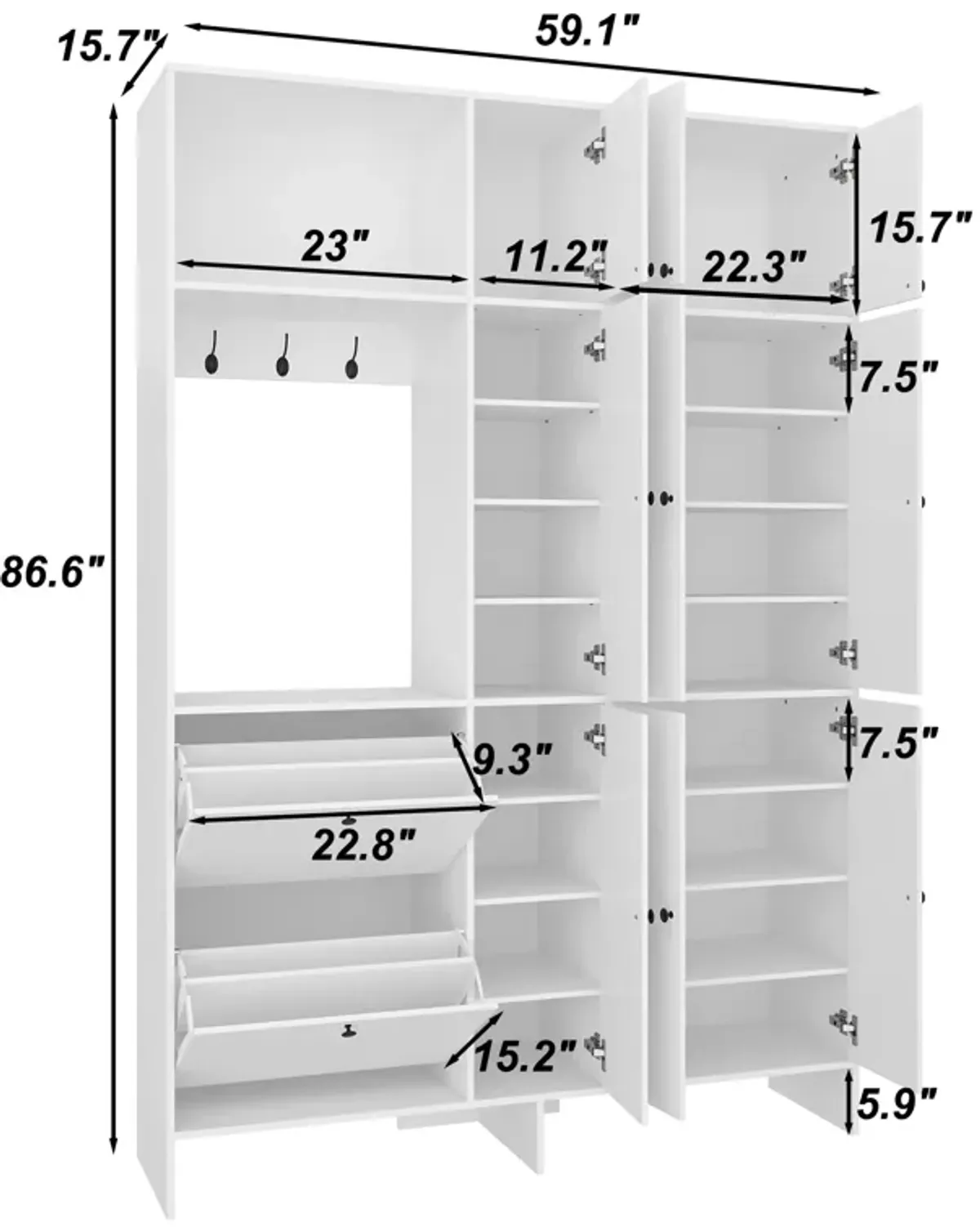 FUFU&GAGA Large Wardrobe Armoires Close with Adjustable Shelves and 3 Hooks, with Shoe Storage