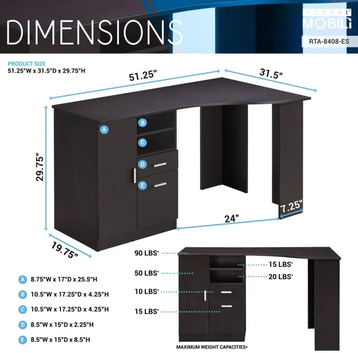 Classic Office Desk with Storage, Espresso