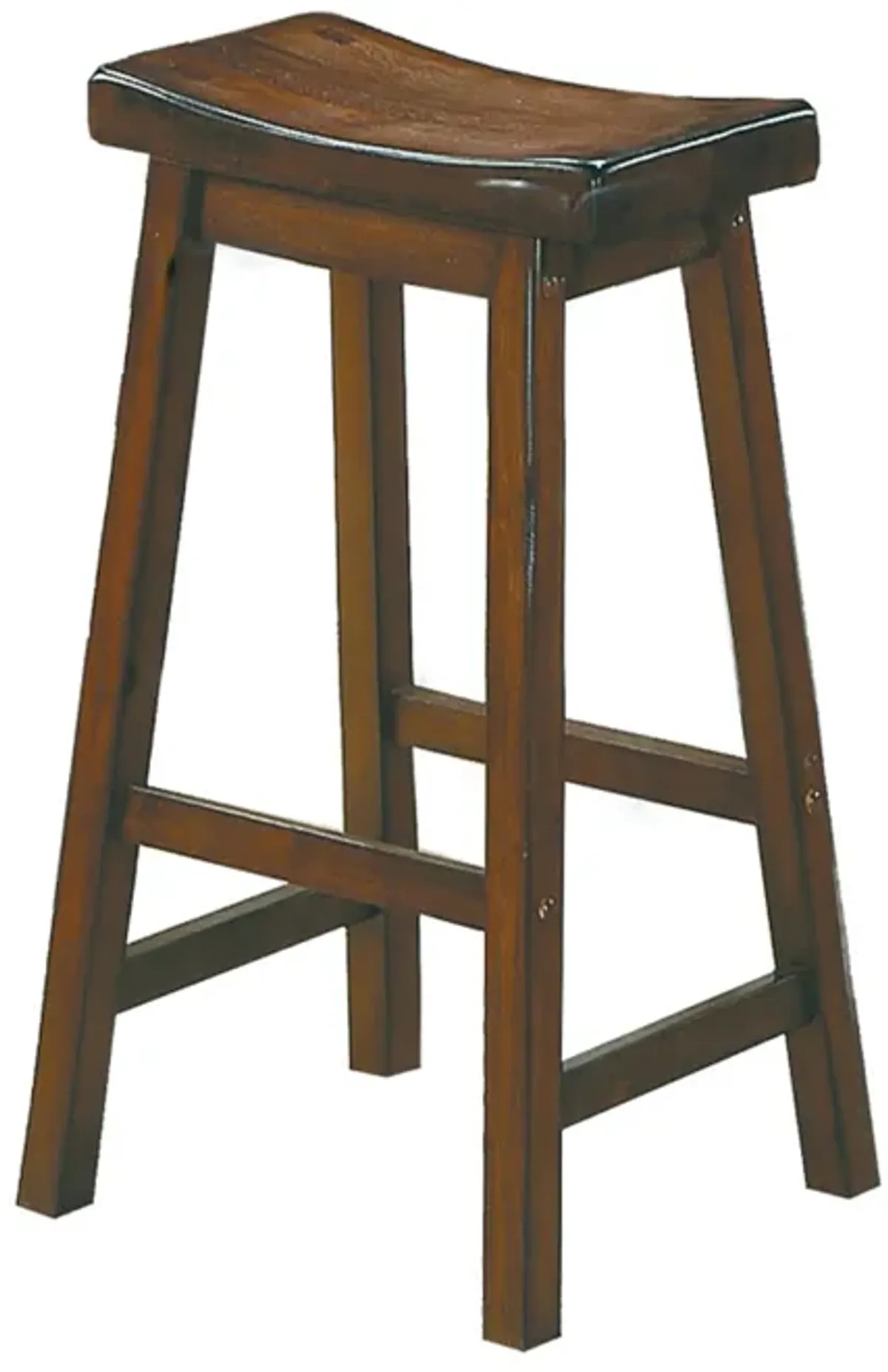 Wooden 29" Counter Height Stool with Saddle Seat, Distressed Cherry, Set Of 2-Benzara