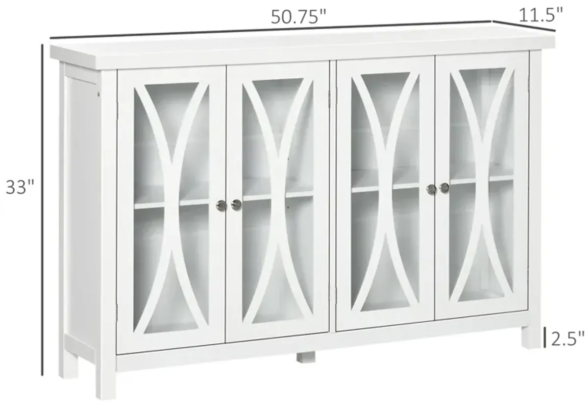 White Living Room Storage: Buffet Cabinet with Glass Doors & Shelves