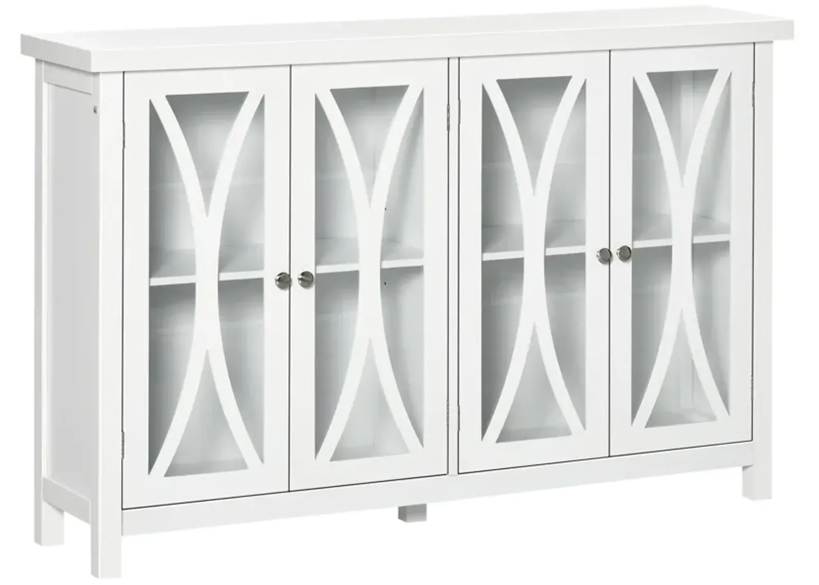 White Living Room Storage: Buffet Cabinet with Glass Doors & Shelves