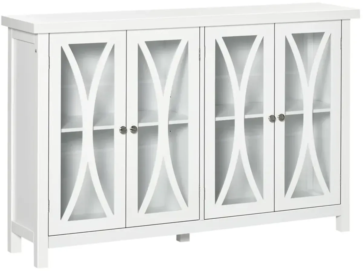 White Living Room Storage: Buffet Cabinet with Glass Doors & Shelves