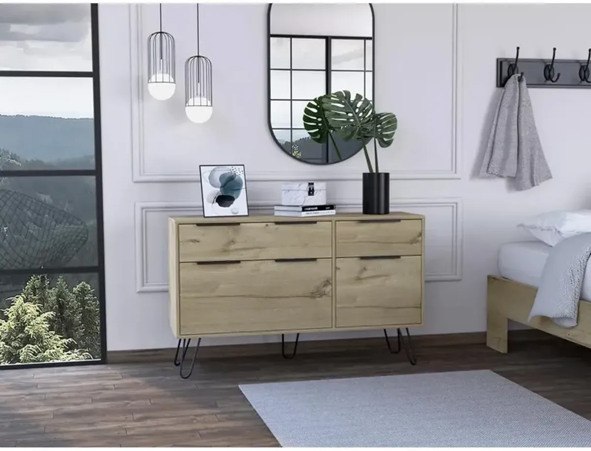 DEPOT E-SHOP Aster Double Dresser-Four Drawers,Countertop, Four Steel Legs-Light Oak, For Bathroom