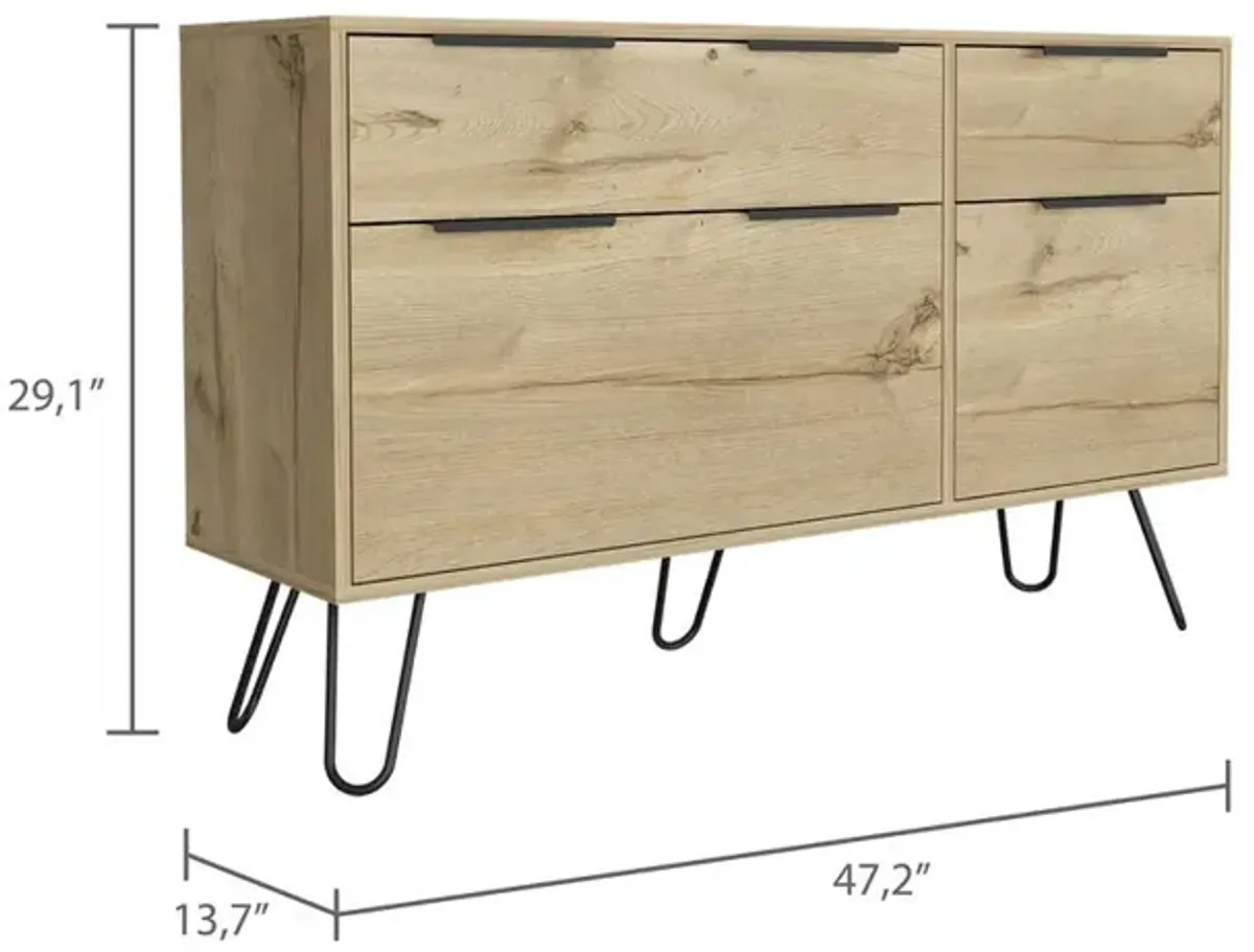 DEPOT E-SHOP Aster Double Dresser-Four Drawers,Countertop, Four Steel Legs-Light Oak, For Bathroom