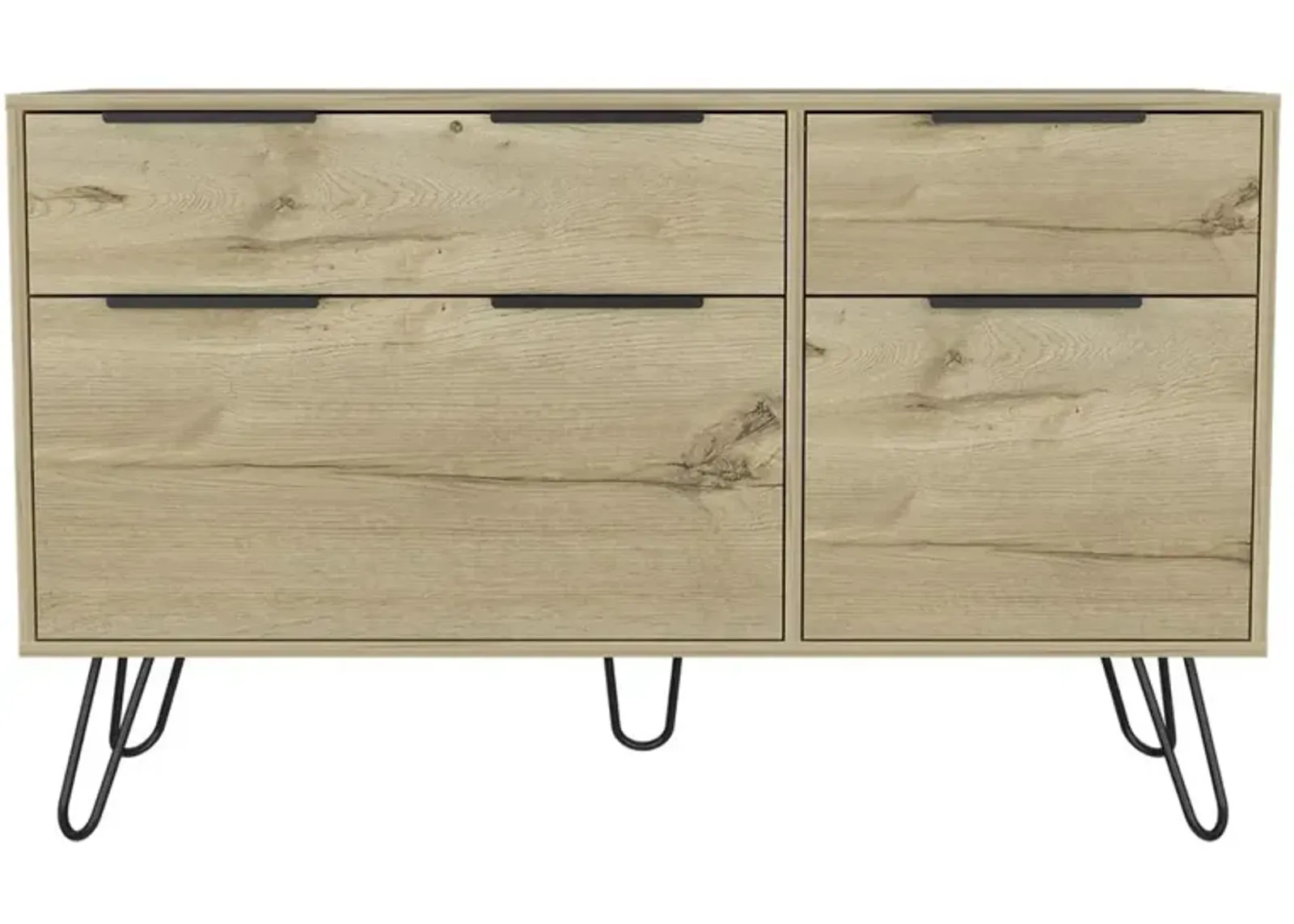 DEPOT E-SHOP Aster Double Dresser-Four Drawers,Countertop, Four Steel Legs-Light Oak, For Bathroom