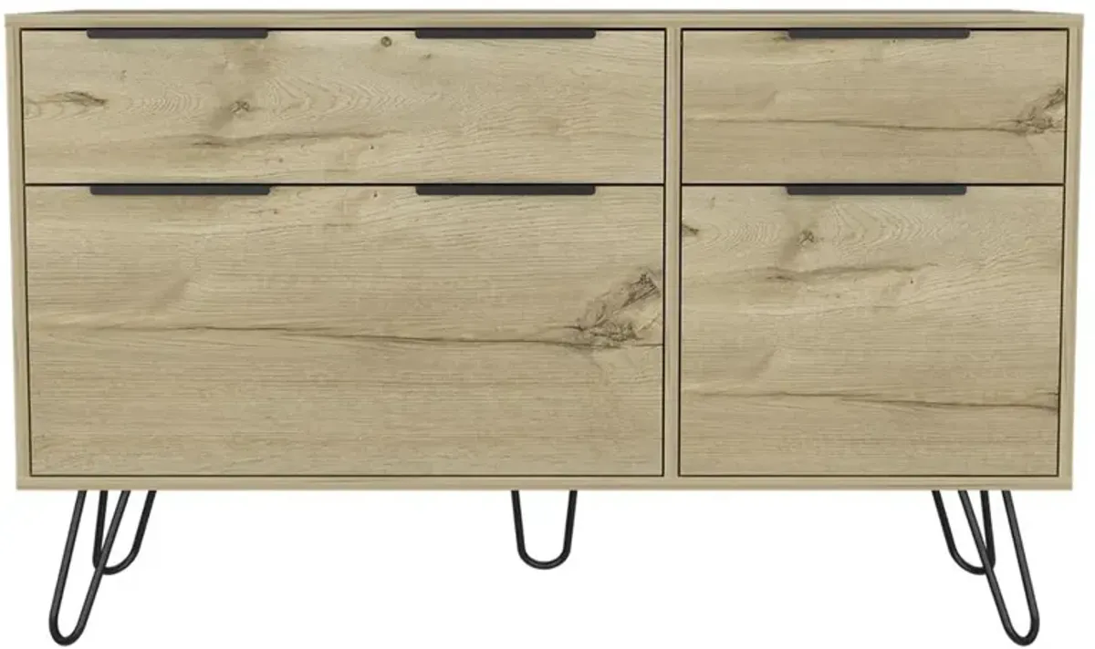 DEPOT E-SHOP Aster Double Dresser-Four Drawers,Countertop, Four Steel Legs-Light Oak, For Bathroom