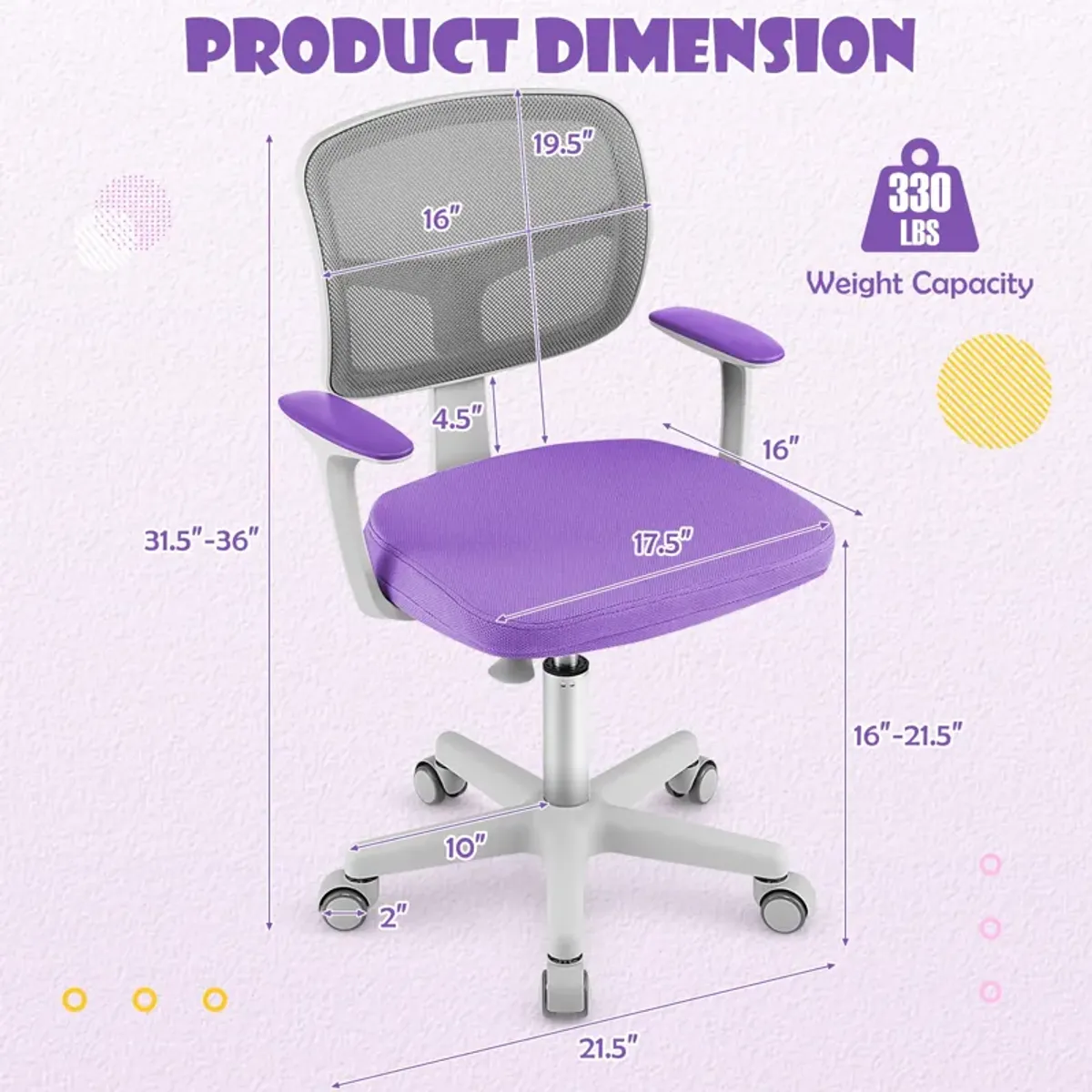 Adjustable Desk Chair with Auto Brake Casters for Kids