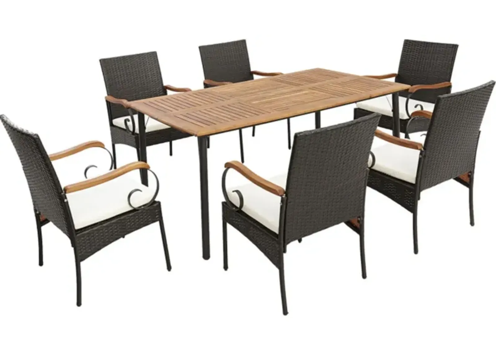 Hivvago 7 Pieces Patio Wicker Dining Set with Detachable Cushion and Umbrella Hole