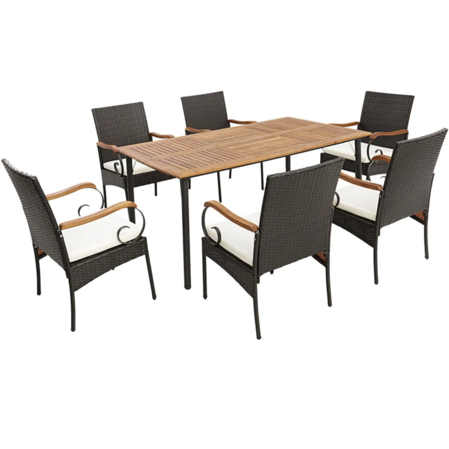 Hivvago 7 Pieces Patio Wicker Dining Set with Detachable Cushion and Umbrella Hole