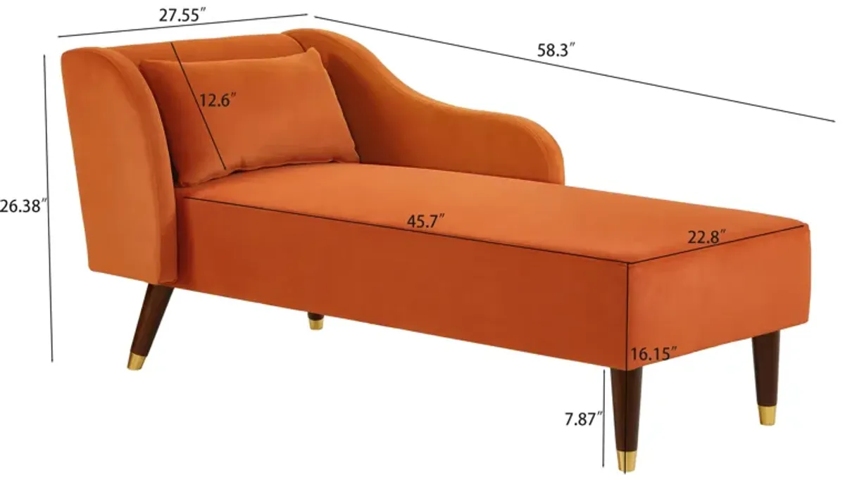 Modern Chaise Lounge Chair Velvet Upholstery (Orange)