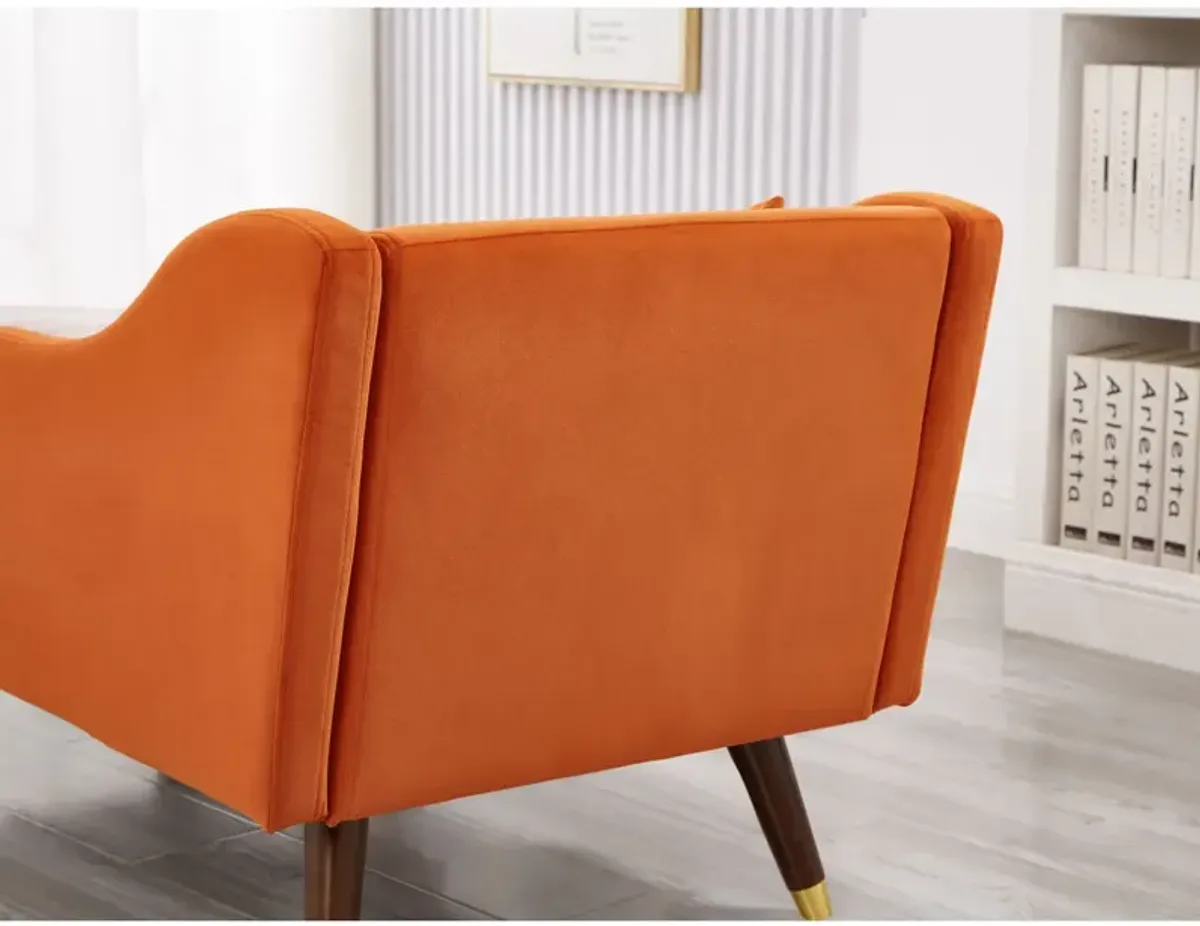 Modern Chaise Lounge Chair Velvet Upholstery (Orange)